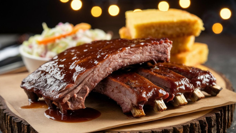 Barbecue ribs with cornbread and coleslaw