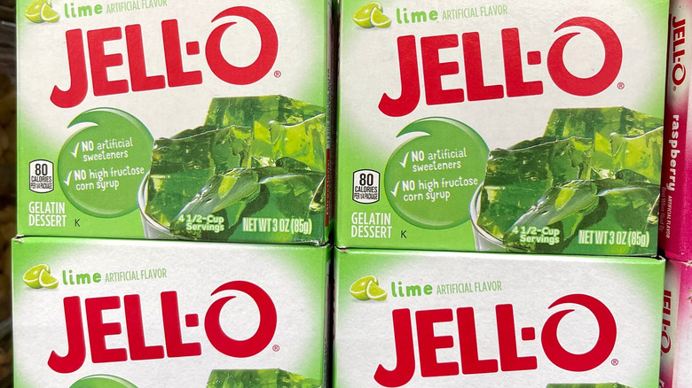 stacked boxes of lime jello