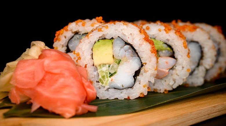 New York sushi roll with cooked shrimp