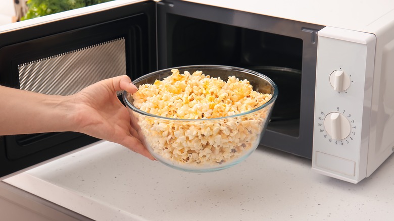 Bowl of microwaved popcorn