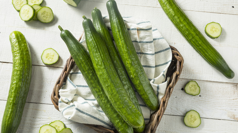 A bunch of English cucumbers