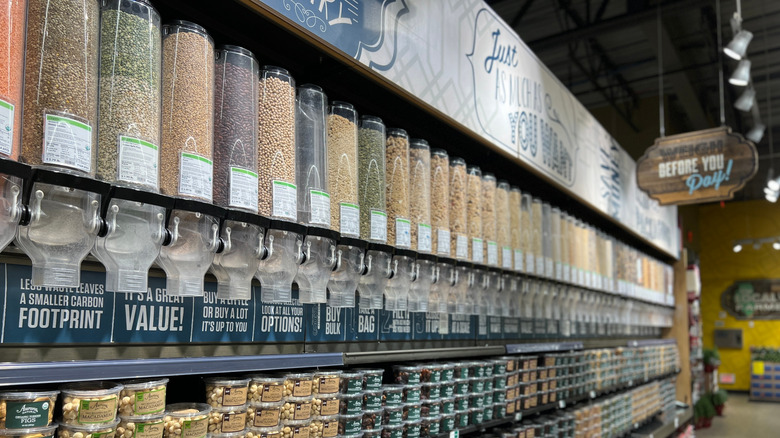 Bulk section containers at a Whole Foods store