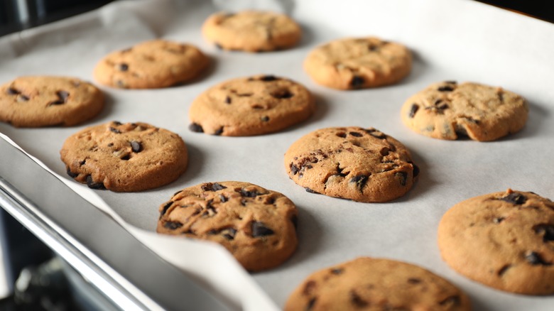 Chocolate chip cookies on sheet