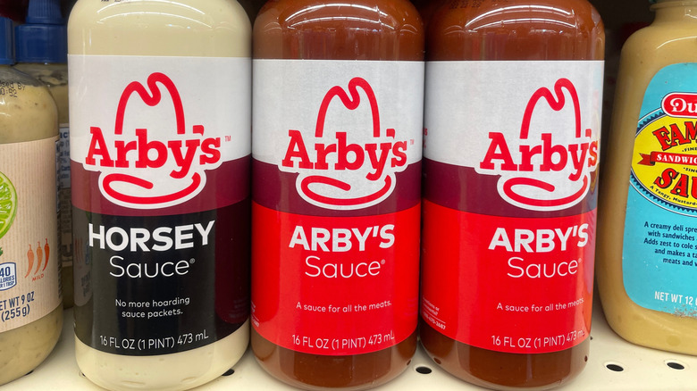 Arby's Horsey Sauce and Arby's Sauce on a grocery store shelf