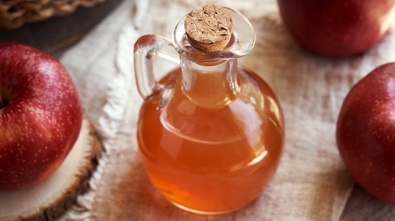 Corked glass bottle of apple cider vinegar