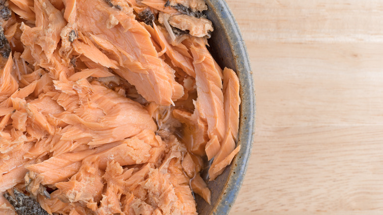 A dish of canned salmon