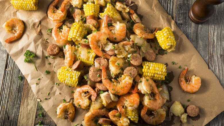Seafood boil on a table