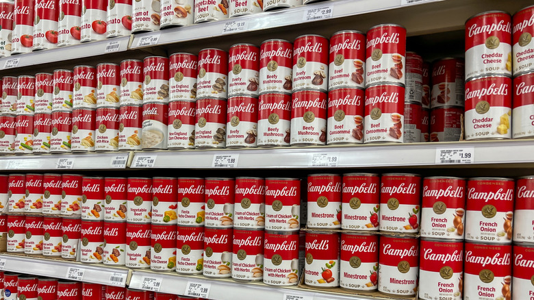 shelves of canned campbell's soup
