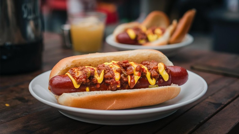 plated coney island style hot dog