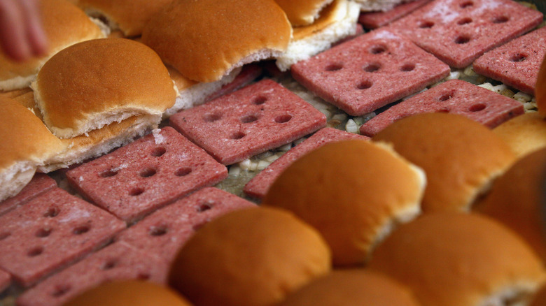 White Castle square patties on the grill