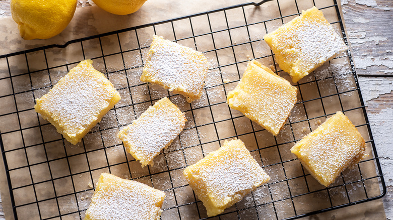 Lemon bars on baking rack