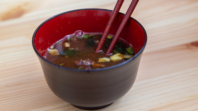 Miso soup bowl with chopsticks