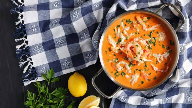 Pot of seafood bisque