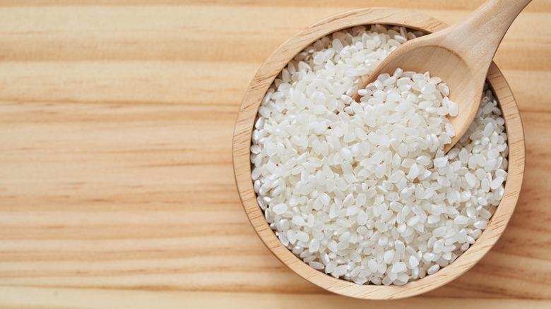 uncooked rice in a bowl