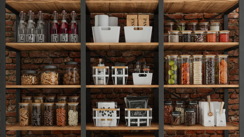 A well-organized pantry's shelving system.