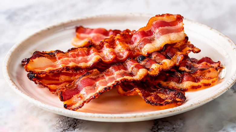 Plate of fried bacon