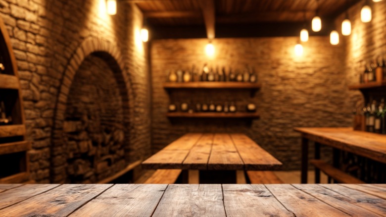 wooden tabletops in cellar