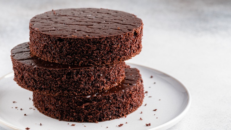 Chocolate cake cut in circle layers