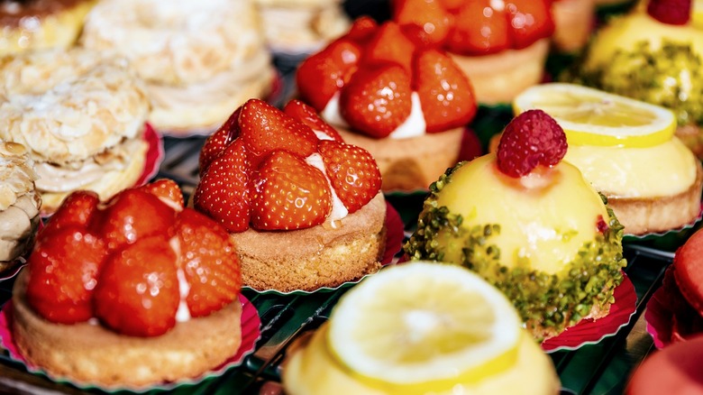 Various desserts on tray