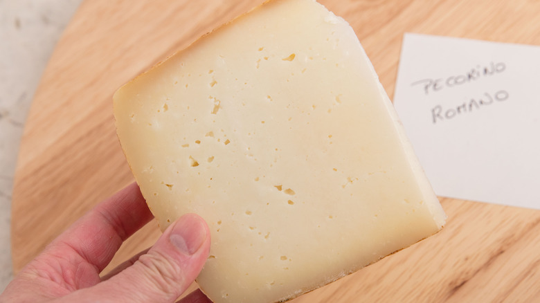 A wedge of Pecorino Romano.