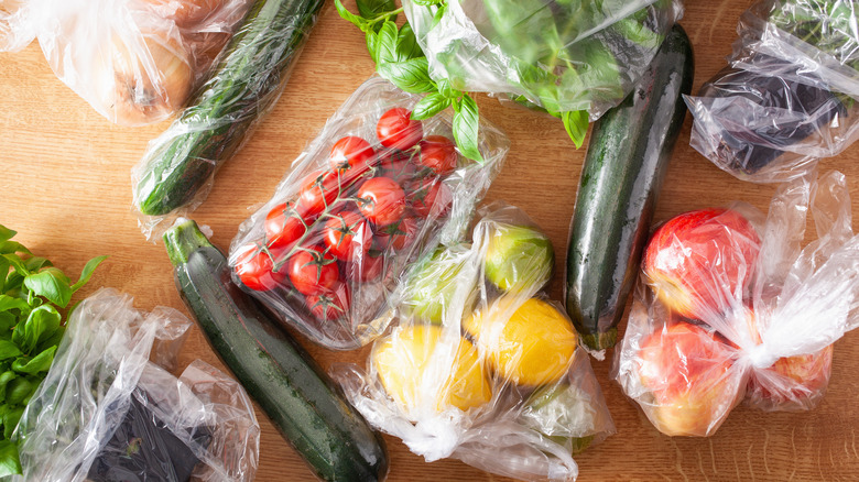 Produce in plastic bags