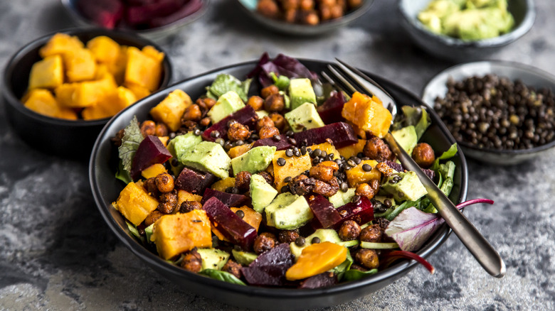 a chickpea salad with pumpkin