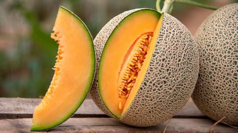 Cantaloupe cut open to reveal seeds