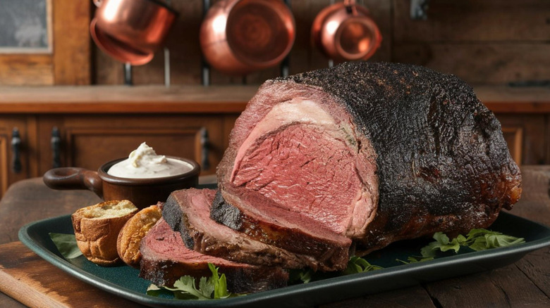 Rib roast with bread and spread