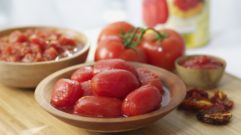 Peeled tomatoes in a bowl