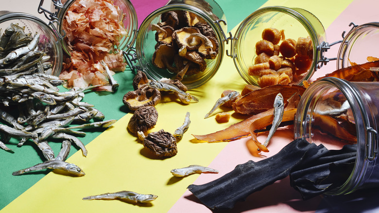 Ingredients Japanese Dashi Spilling from Jars