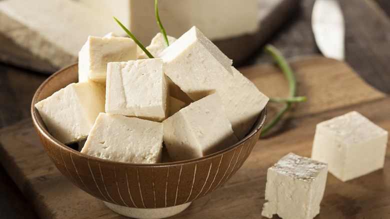 tofu cubes in a bowl