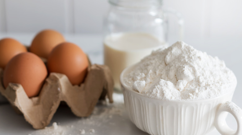 eggs, flour, and milk for baking