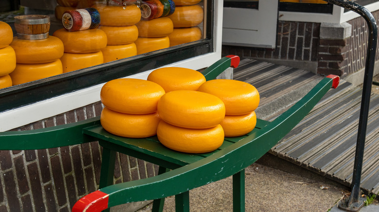 Stacks of cheese in wax