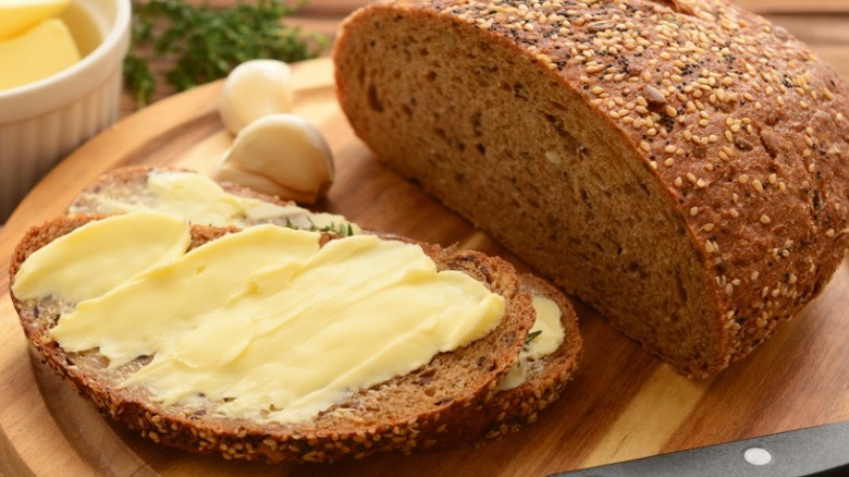 Butter spread on bread slice