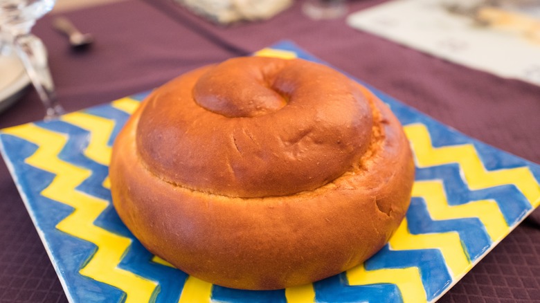 Spiral Challah bread on plate