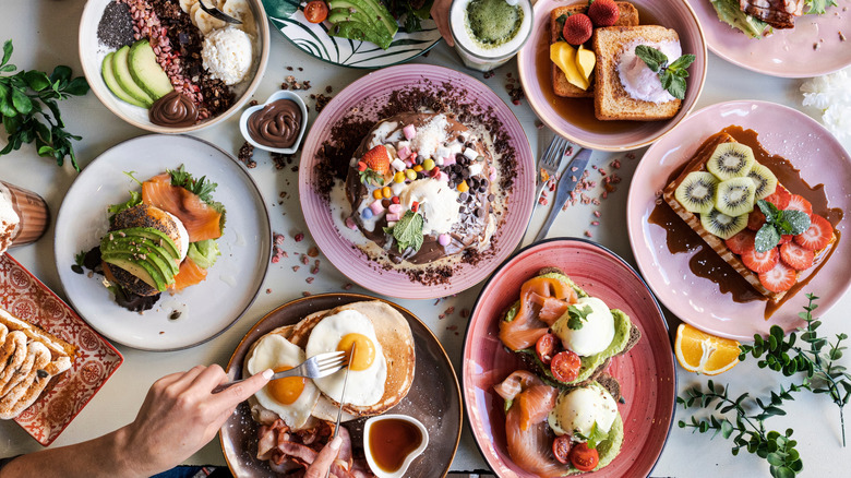 A crowded brunch table