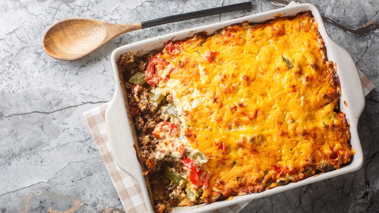 Taco casserole in glass dish