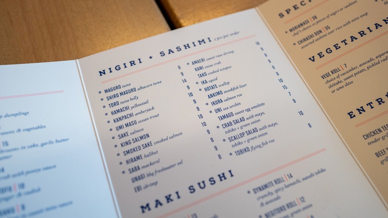 Close-up of restaurant menu booklet