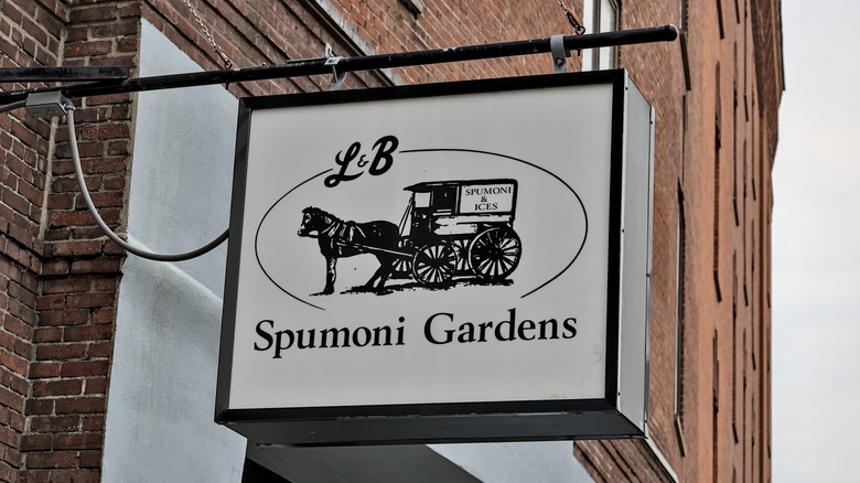 L&B Spumoni Gardens sign on brick building