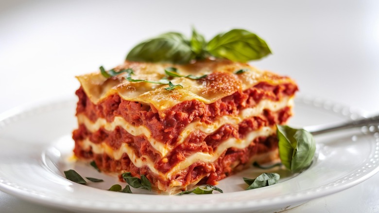 Layered lasagna on a plate