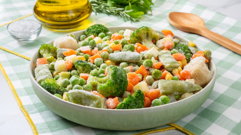 bowl of frozen veggies