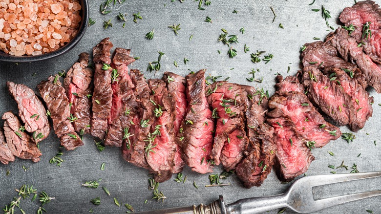 displayed sliced steak