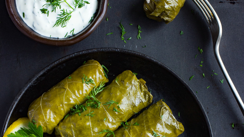 Dolmas with dipping sauce