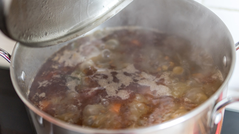 Lentils cooking in water