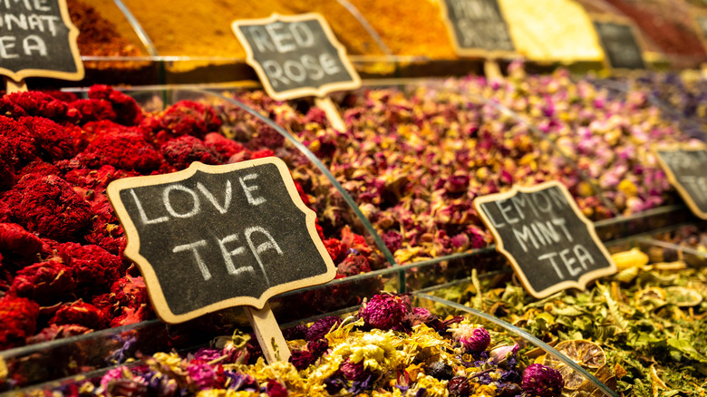 Assorted teas at the tea market