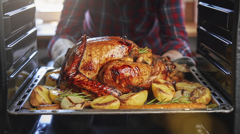 roasted turkey in oven