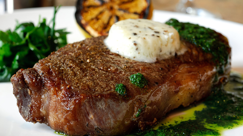 Steak topped with compound butter