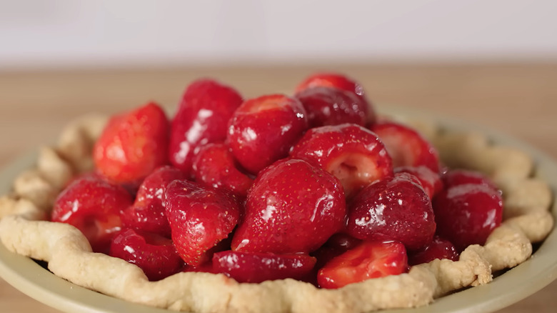 Macerated strawberries in a tart