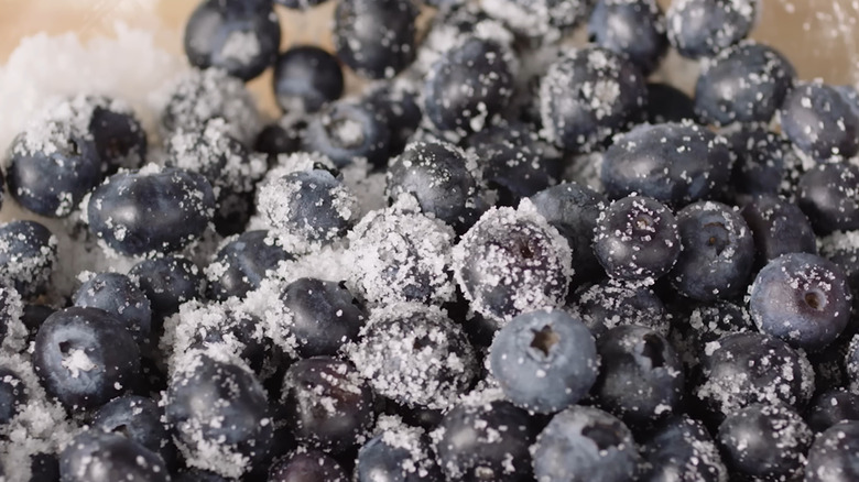 Blueberries macerating in sugar