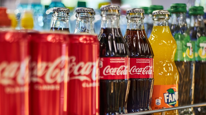 Different sodas one shelf